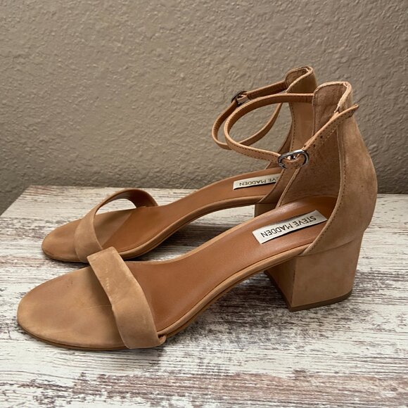 Steve Madden Irenee Tan Leather Sandal Block Heel 10 - Picture 3 of 5